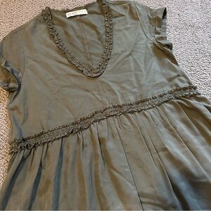 Zara Dress- Olive Ruffle Trim